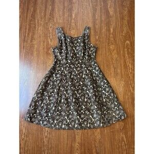 MODCLOTH Brown Floral Jacquard Dress Pockets Size Large Sleeveless Genuine Joy